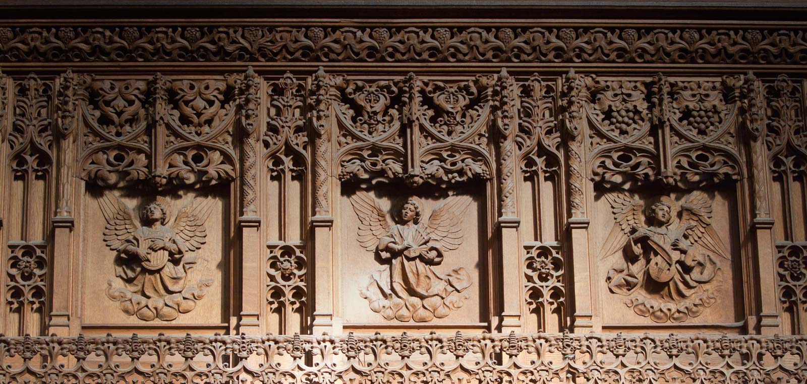Detail of the carved wooden screen to the Holy Spirit Chapel