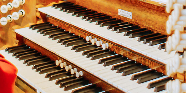 Keyboards of the Hill pipe organ at All Saints Hove